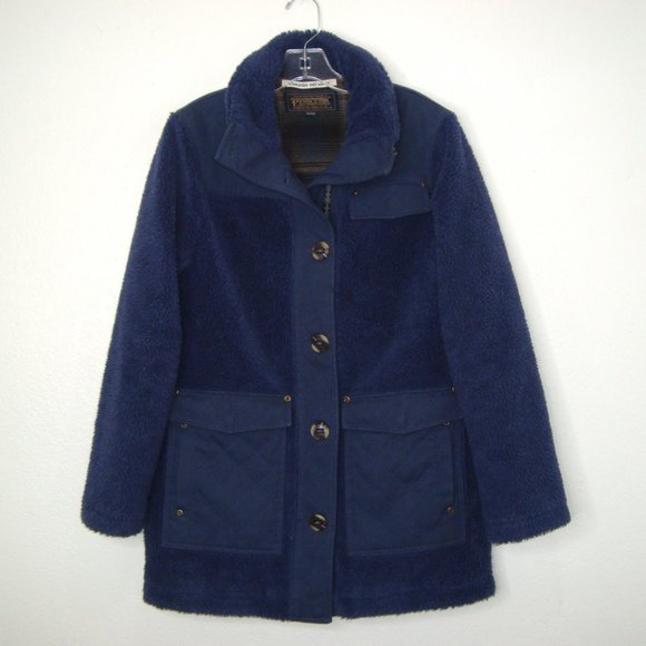 PENDLETON Womens Navy Berber Fleece Barn Coat Size M - Picture 2 of 12